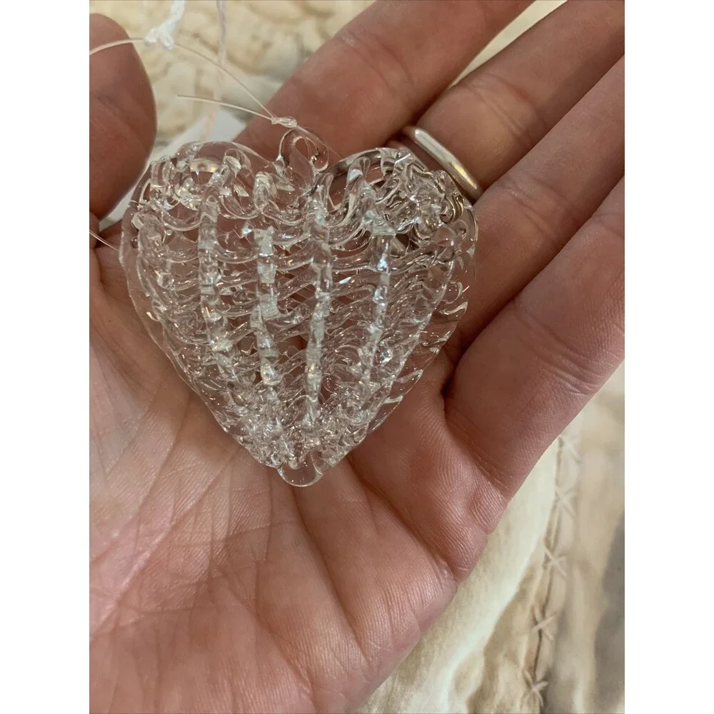 SPUN GLASS HEART CHRISTMAS ORNAMENT Delicate GLASS Wedding Holiday LOVE GIFT etc